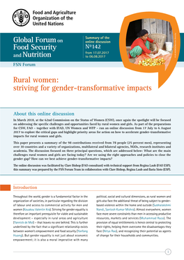 Rural Women: Striving for Gender Transformative Impacts
