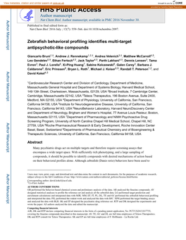 Zebrafish Behavioral Profiling Identifies Multi-Target Antipsychotic-Like Compounds