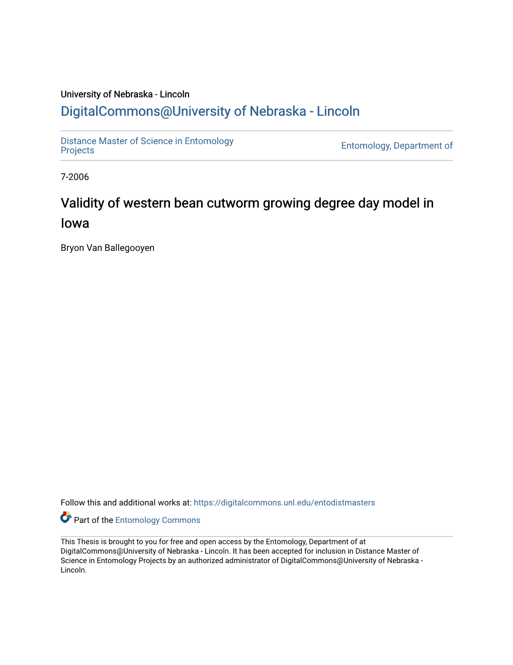 Validity of Western Bean Cutworm Growing Degree Day Model in Iowa