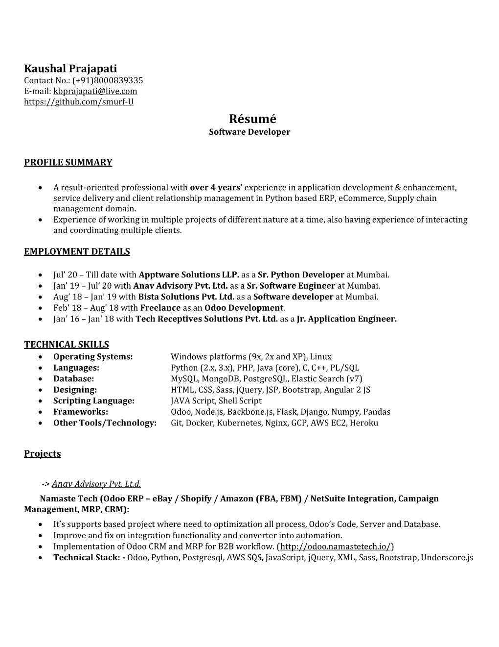 Résumé Software Developer