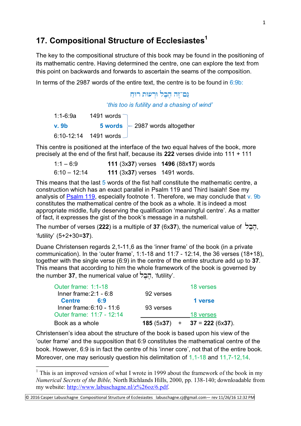 17. Compositional Structure of Ecclesiastes1