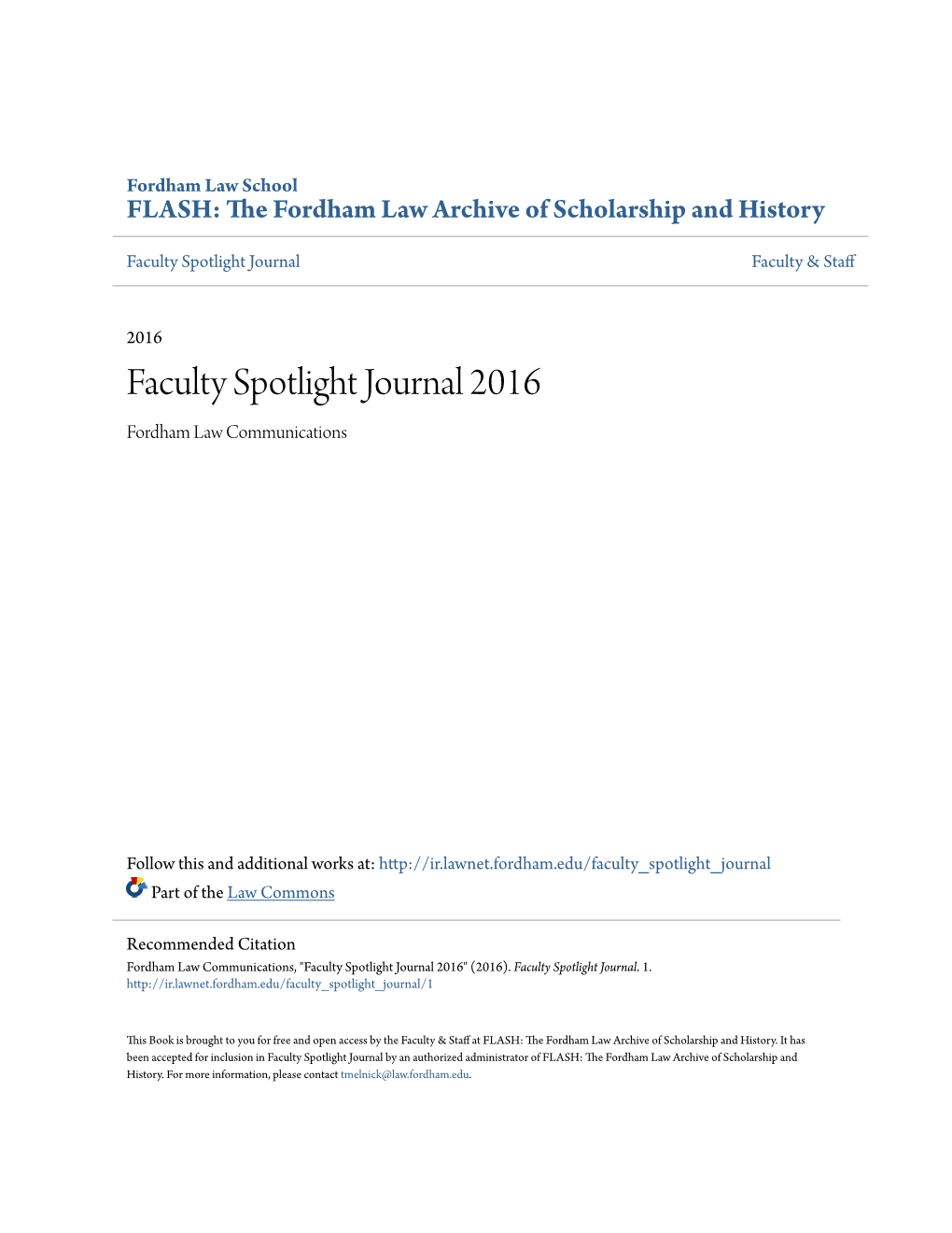 Faculty Spotlight Journal 2016 Fordham Law Communications