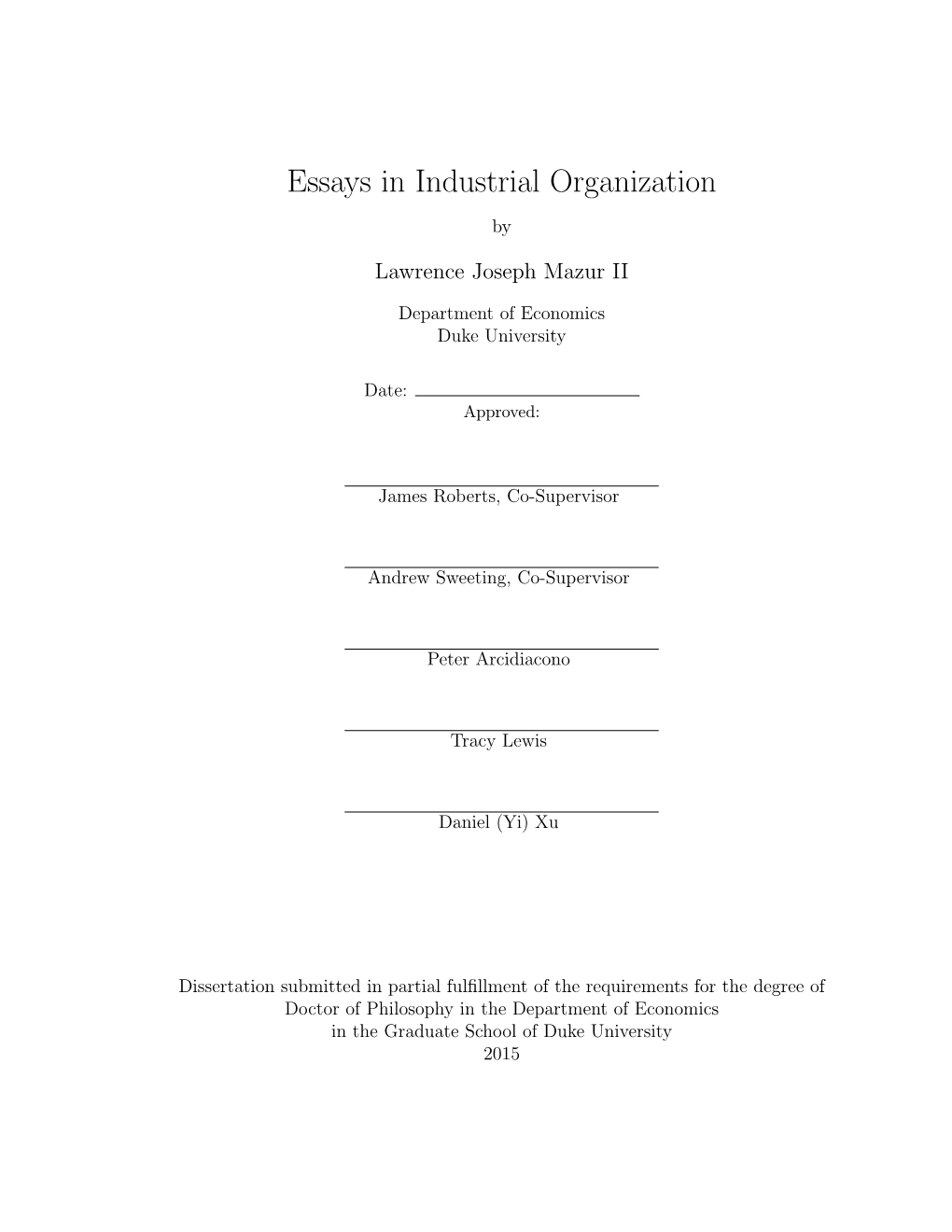 Essays in Industrial Organization