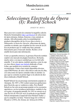 Selecciones Electrola De Ópera (I): Rudolf Schock