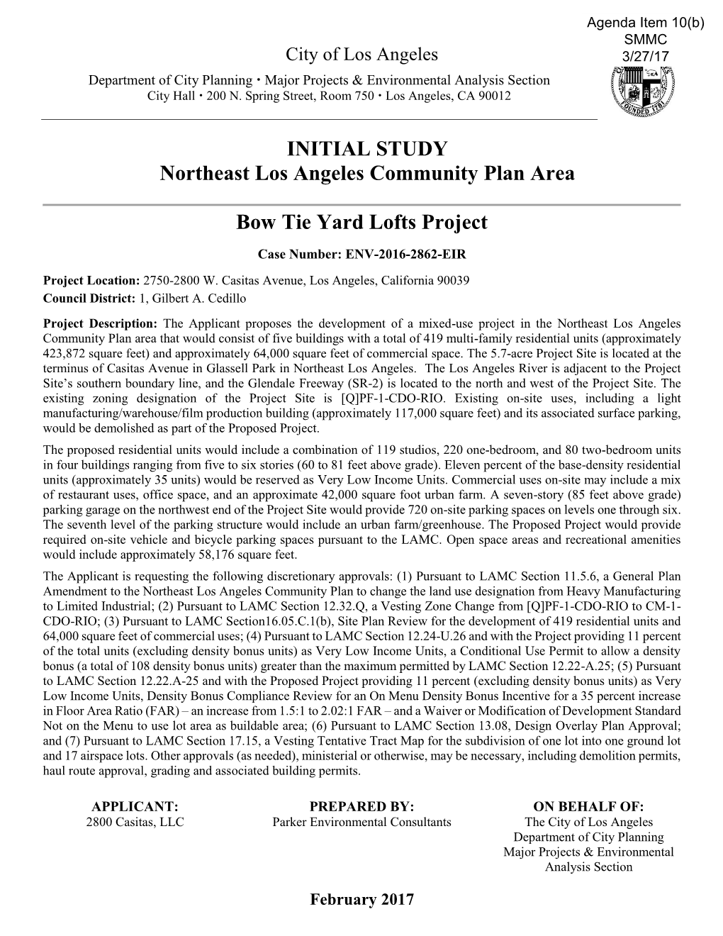 INITIAL STUDY Northeast Los Angeles Community Plan Area Bow