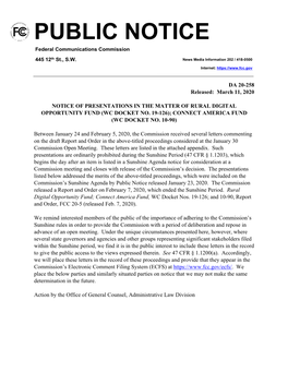 PUBLIC NOTICE Federal Communications Commission