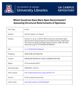 Which Countries Have More Open Governments? Assessing Structural Determinants of Openness