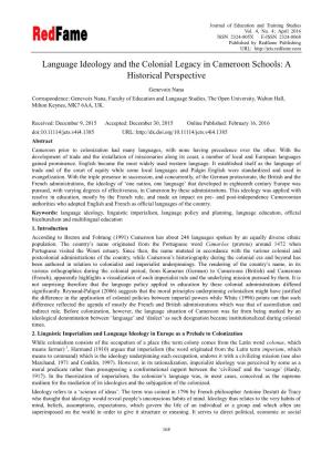 Language Ideology and the Colonial Legacy in Cameroon Schools: a Historical Perspective
