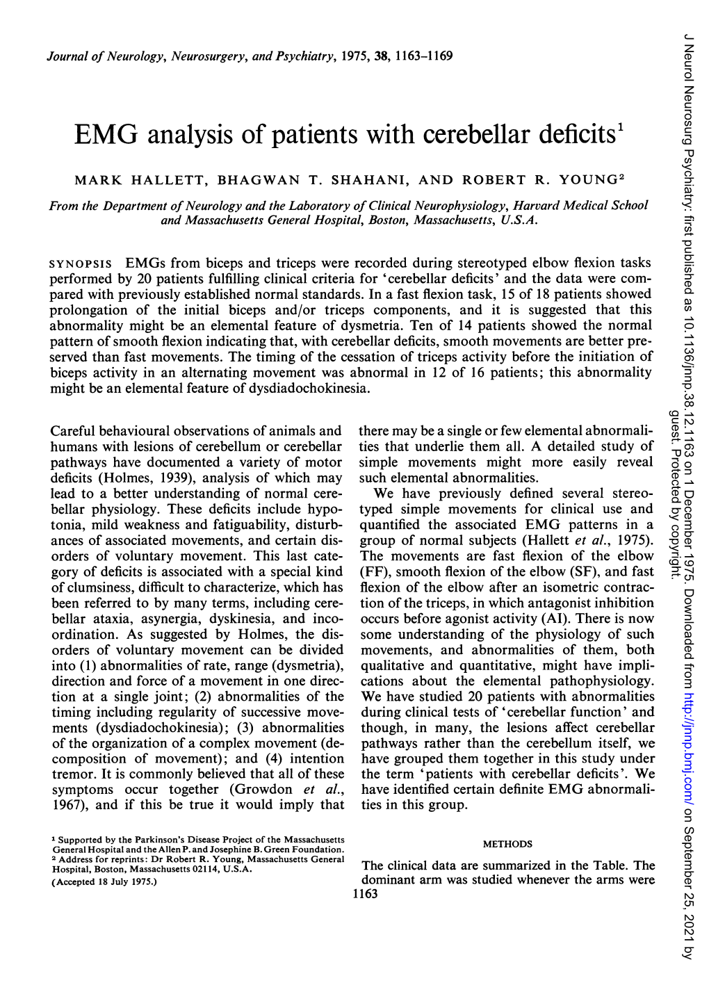 EMG Analysis of Patients with Cerebellar Deficits'