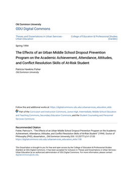The Effects of an Urban Middle School Dropout Prevention Program On