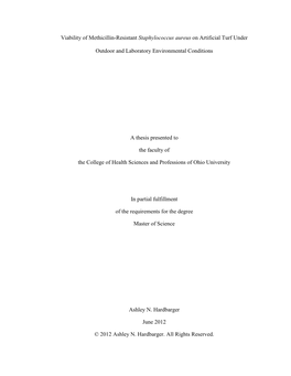 Viability of Methicillin-Resistant Staphylococcus Aureus on Artificial Turf Under