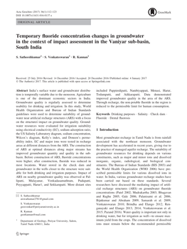 Temporary Fluoride Concentration Changes in Groundwater in the Context of Impact Assessment in the Vaniyar Sub-Basin, South Indi