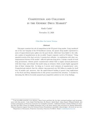 Competition and Collusion in the Generic Drug Market∗