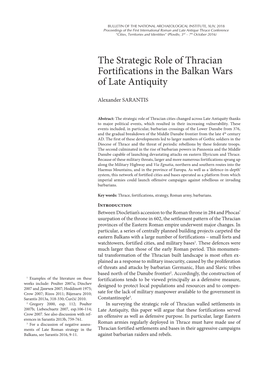 The Strategic Role of Thracian Fortifications in the Balkan Wars of Late Antiquity