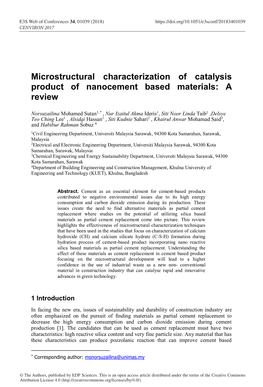 Microstructural Characterization of Catalysis Product of Nanocement Based Materials: a Review