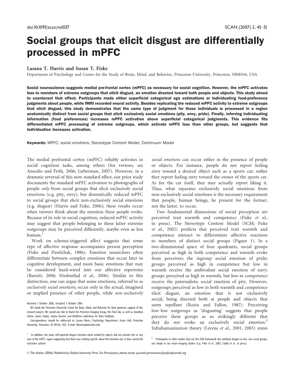 Social Groups That Elicit Disgust Are Differentially Processed in Mpfc