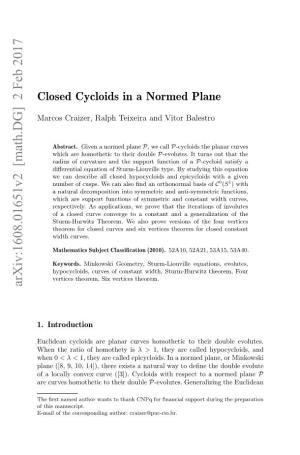 Closed Cycloids in a Normed Plane