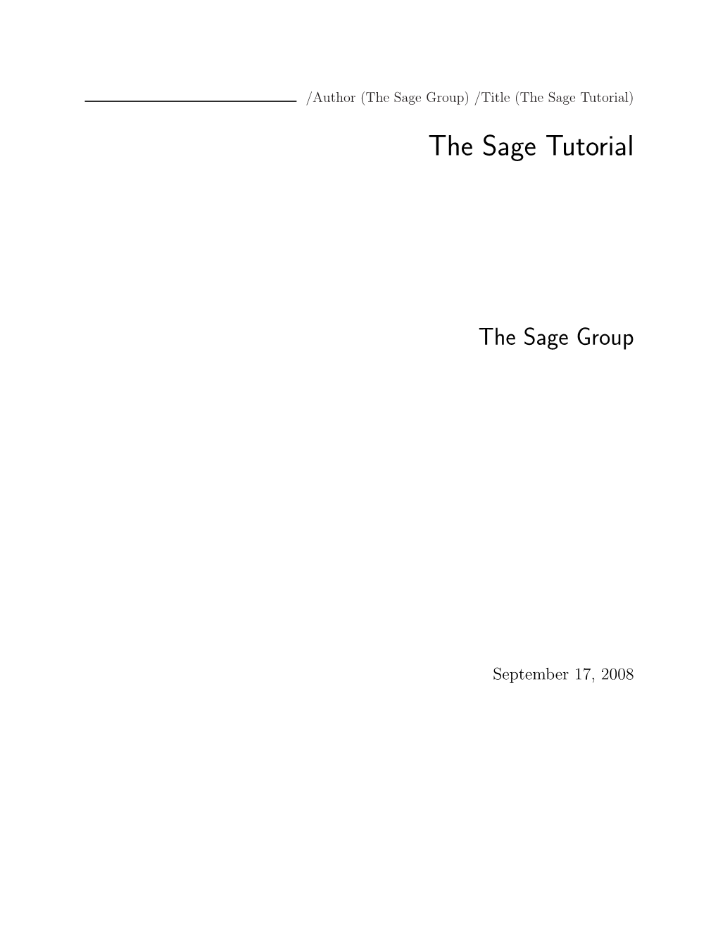 The Sage Tutorial) the Sage Tutorial