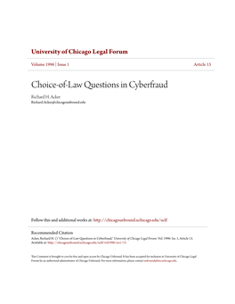 Choice-Of-Law Questions in Cyberfraud Richard H