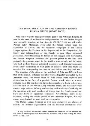 The Disintegration of the Athenian Empire in Asia Minor (412-405 B.C.E.)
