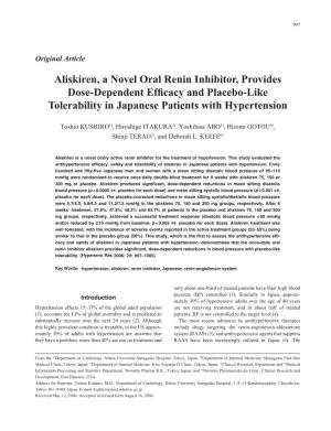 Aliskiren, a Novel Oral Renin Inhibitor, Provides Dose-Dependent Efficacy and Placebo-Like Tolerability in Japanese Patients
