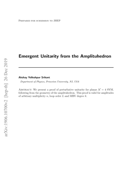 Emergent Unitarity from the Amplituhedron Arxiv:1906.10700V2