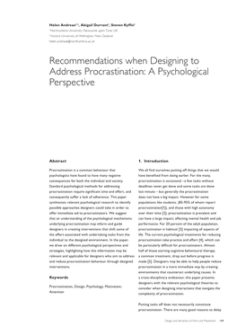 Recommendations When Designing to Address Procrastination: a Psychological Perspective