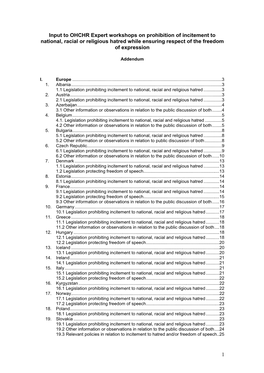 1 Input to OHCHR Expert Workshops on Prohibition of Incitement To