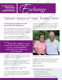 Exchange! I Hope Thatf You Have Enjoyed a Community Memorial Foundation Healthy and Active Summer and Are Looking Forward to What the Fall Has in Store