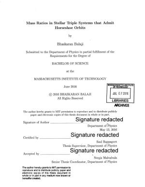 Signature Redacted Signature of Author Department of Physics May 13, 2016