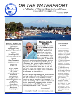 ON the WATERFRONT a Publication of Waterfront Organizations of Oregon Summer 2020