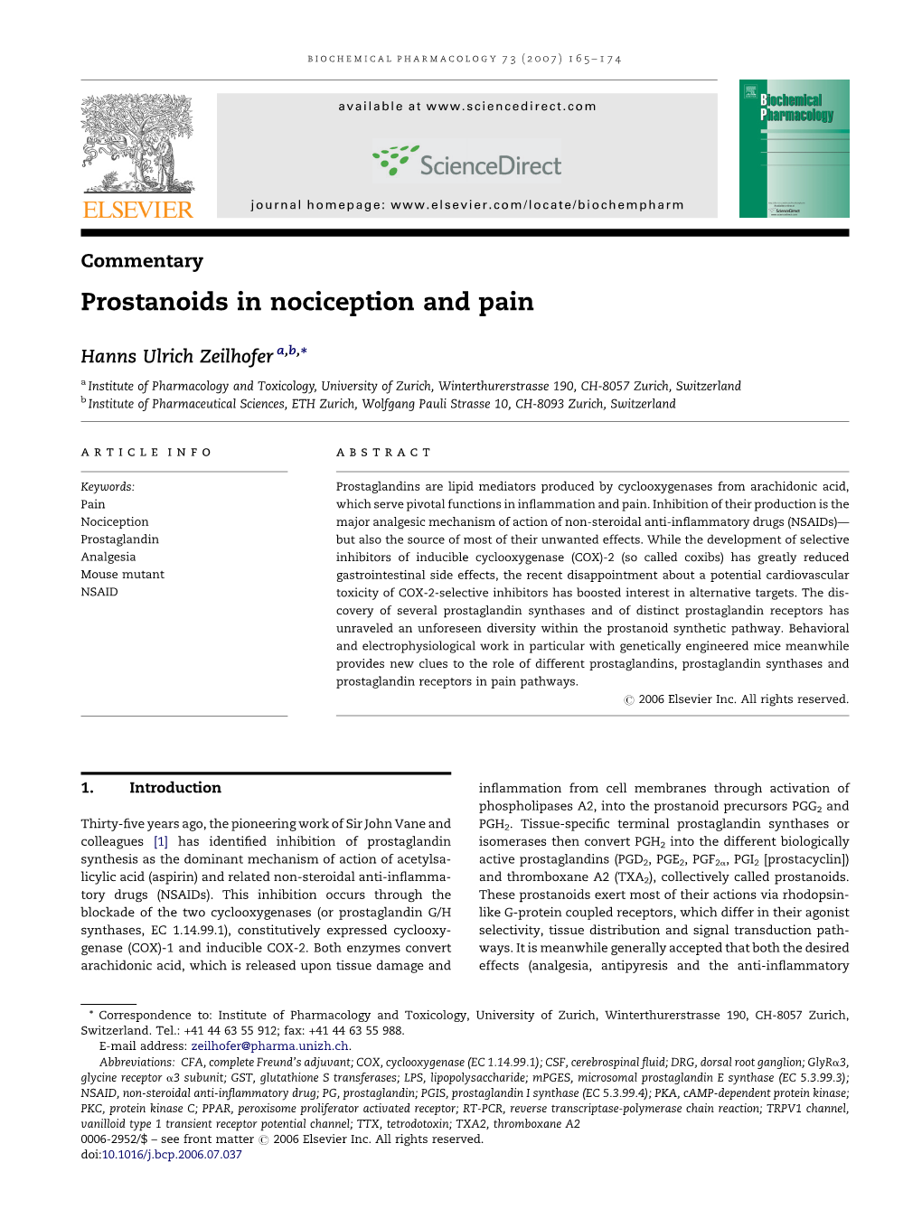 Prostanoids in Nociception and Pain