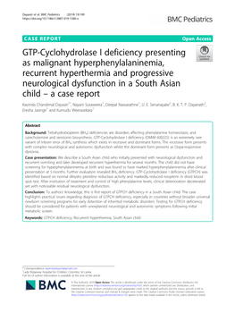 GTP-Cyclohydrolase I Deficiency Presenting