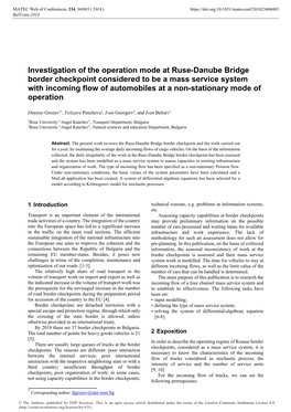 Investigation of the Operation Mode at Ruse-Danube Bridge Border Checkpoint Considered to Be a Mass Service System with Incoming