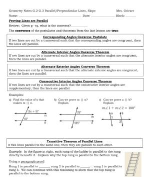 Geometry Notes G.2 G.3 Parallel/Perpendicular Lines, Slope Mrs