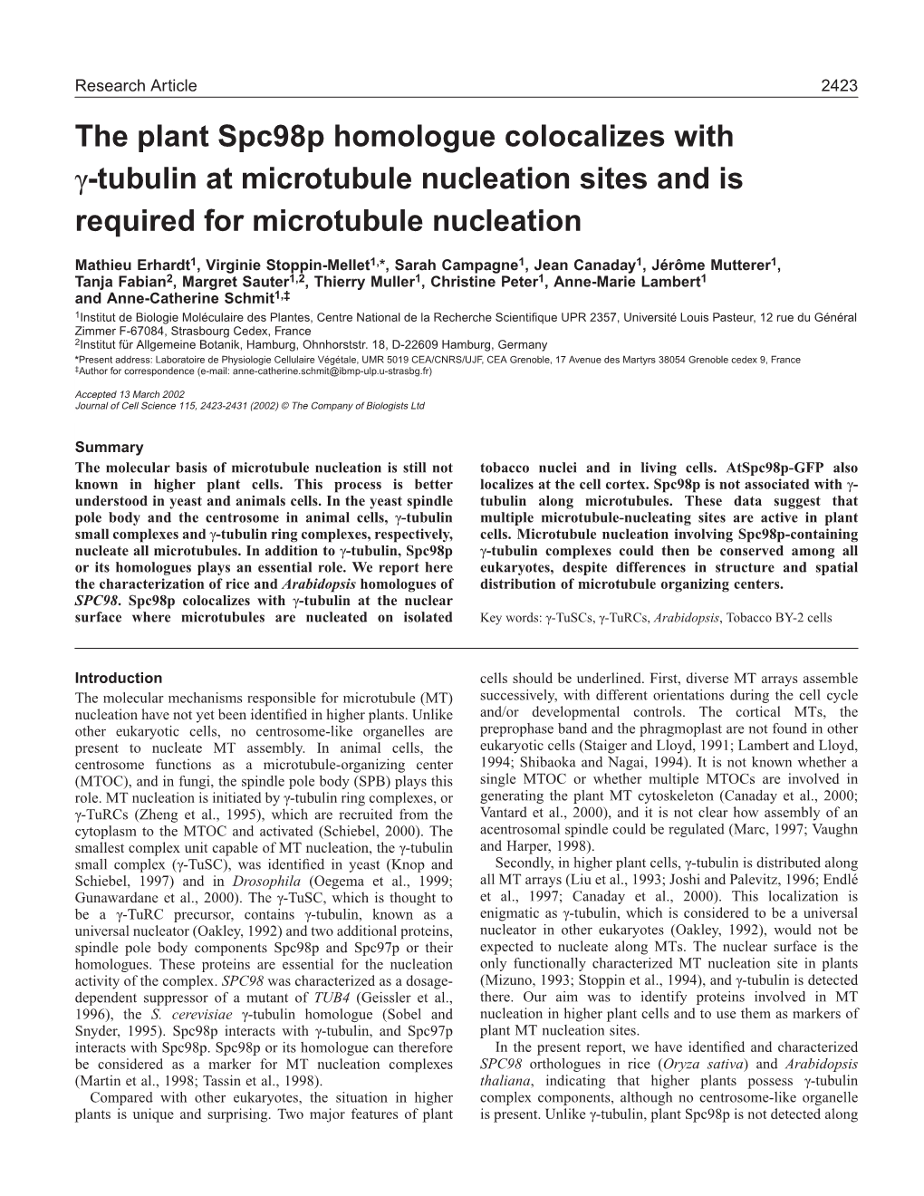 Atspc98p and Plant Microtubule Nucleation 2425