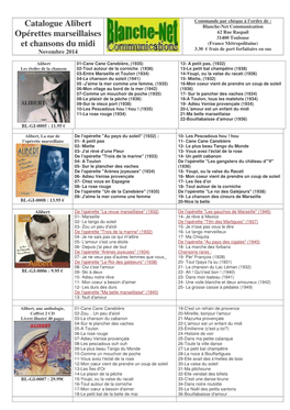 Catalogue Alibert Opérettes Marseillaises Et Chansons Du Midi