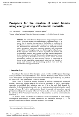 Prospects for the Creation of Smart Homes Using Energy-Saving Wall Ceramic Materials