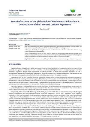 Some Reflections on the Philosophy of Mathematics Education: a Denunciation of the Time and Content Arguments