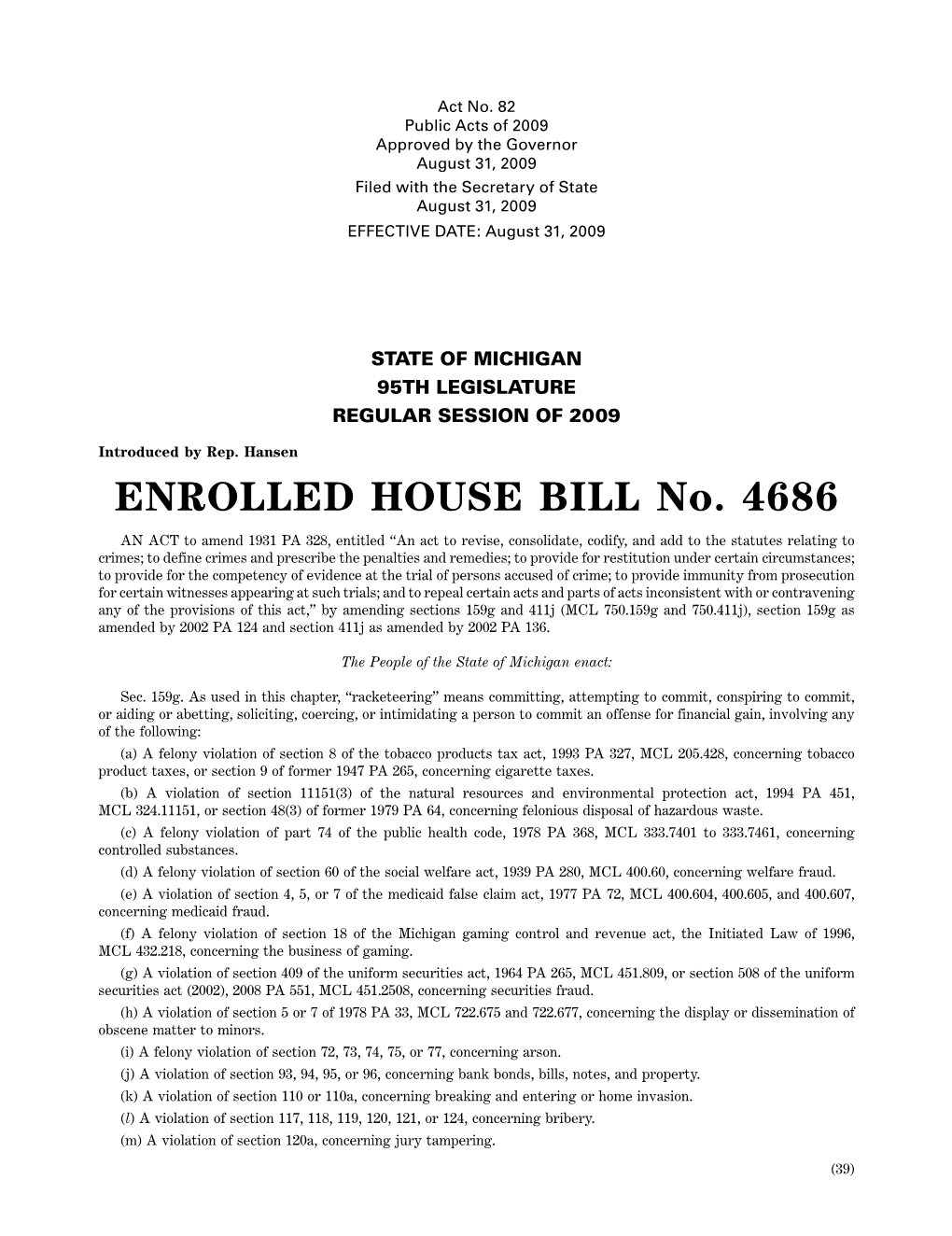 ENROLLED HOUSE BILL No. 4686