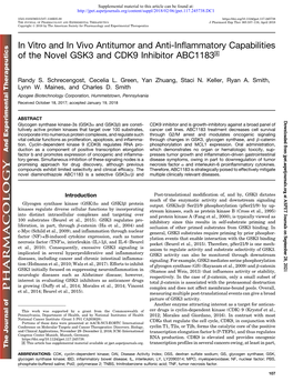 In Vitro and in Vivo Antitumor and Anti-Inflammatory Capabilities of the Novel GSK3 and CDK9 Inhibitor ABC1183 S