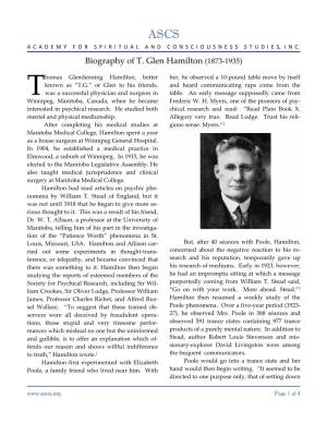 Biography of T. Glen Hamilton (1873-1935)