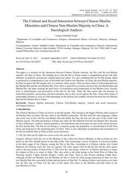 The Cultural and Social Interaction Between Chinese Muslim Minorities and Chinese Non-Muslim Majority in China: a Sociological Analysis