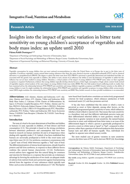 Insights Into the Impact of Genetic Variation in Bitter Taste Sensitivity On