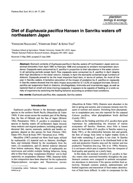 Diet of Euphausia Pacifica Hansen in Sanriku Waters Off Northeastern Japan