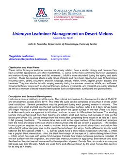 Liriomyza Leafminer Management on Desert Melons (Updated Apr 2018)