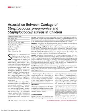 Association Between Carriage of Streptococcus Pneumoniae and Staphylococcus Aureus in Children