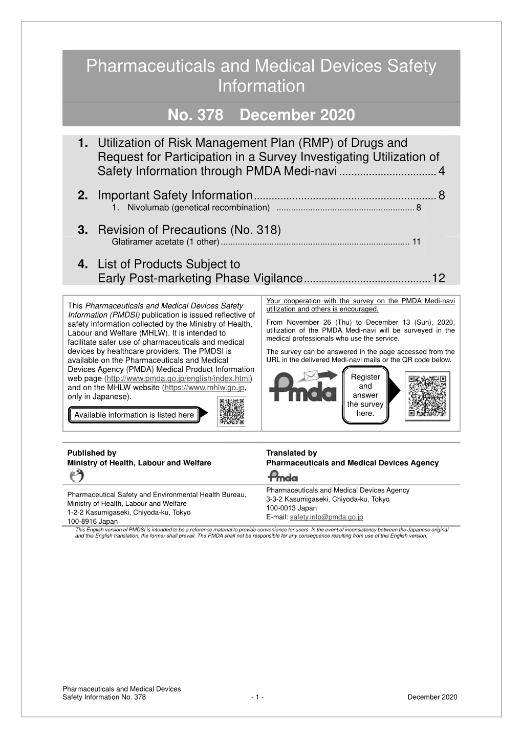 Pharmaceuticals and Medical Devices Safety Information No