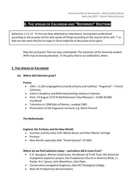 8. the Spread of Calvinism and “Reformed” Doctrine