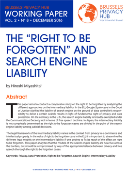 The “Right to Be Forgotten” and Search Engine Liability